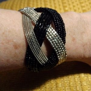Silver and black beaded bracelet